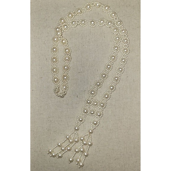 Lot 2 Vintage White Gold Flower Tassel Seed Bead Necklaces Retro Wedding Lei - Picture 5 of 13